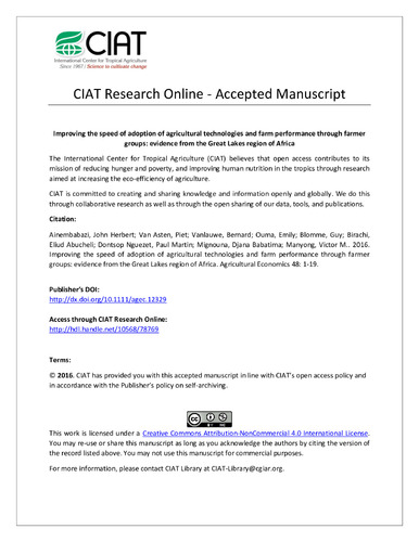 Improving the speed of adoption of agricultural technologies and farm performance through farmer groups: evidence from the Great Lakes region of Africa