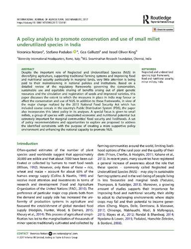 A policy analysis to promote conservation and use of small millet underutilized species in India