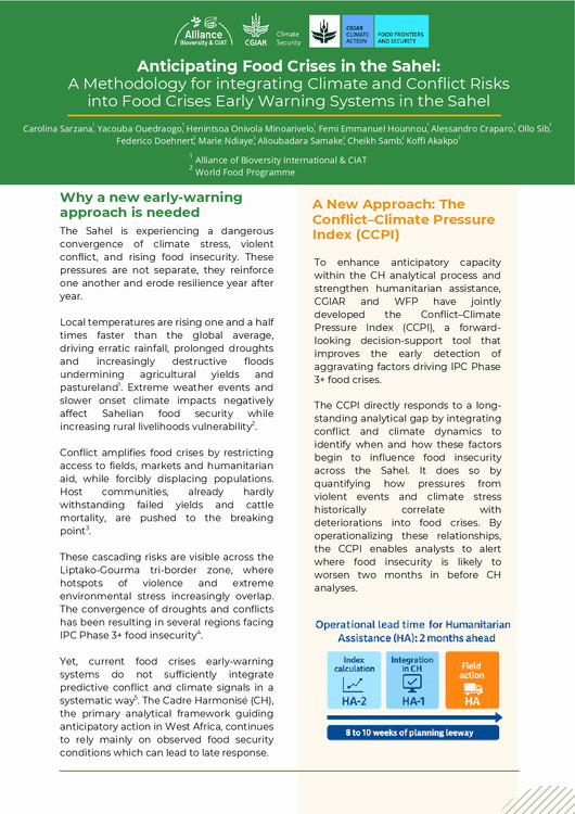 Anticipating food crises in the Sahel: A methodology for integrating climate and conflict risks into food crises early warning systems in the Sahel