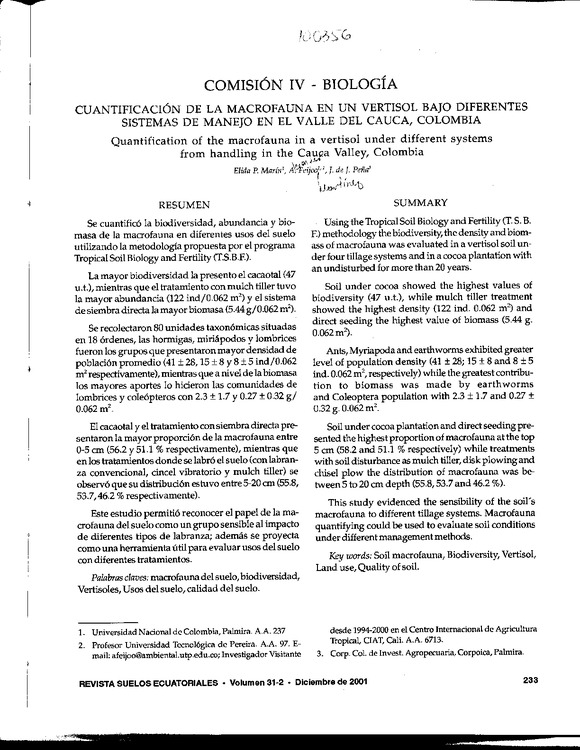 Cuantificaci&oacute;n de la macrofauna en un vertisol bajo diferentes sistemas de manejo en el Valle del Cauca, Colombia