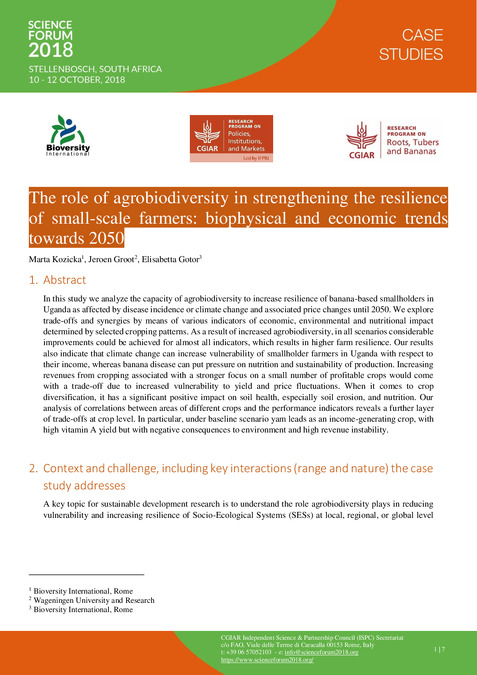 The role of agrobiodiversity in strengthening the resilience of small-scale farmers: biophysical and economic trends towards 2050