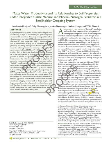 Maize water productivity and its relationship to soil properties under integrated cattle manure and mineral-nitrogen fertilizer in a smallholder cropping system