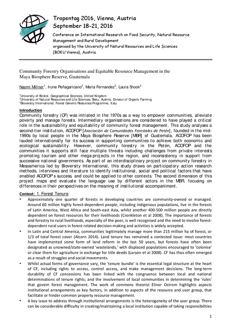 Second-tier community forestry organisations and equitable resource management in the Maya Biosphere Reserve, Guatemala