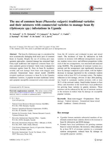 The use of common bean (Phaseolus vulgaris ) traditional varieties and their mixtures with commercial varieties to manage bean fly (Ophiomyia spp .) infestations in Uganda