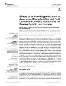 Effects of In Vitro Polyploidization on Agronomic Characteristics and Fruit Carotenoid Content; Implications for Banana Genetic Improvement
