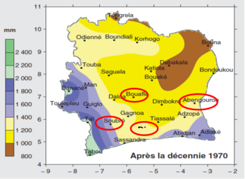 Figure 4: CFCE-CC Study sites in Côte d'Ivoire. Credit: Bioversity International
