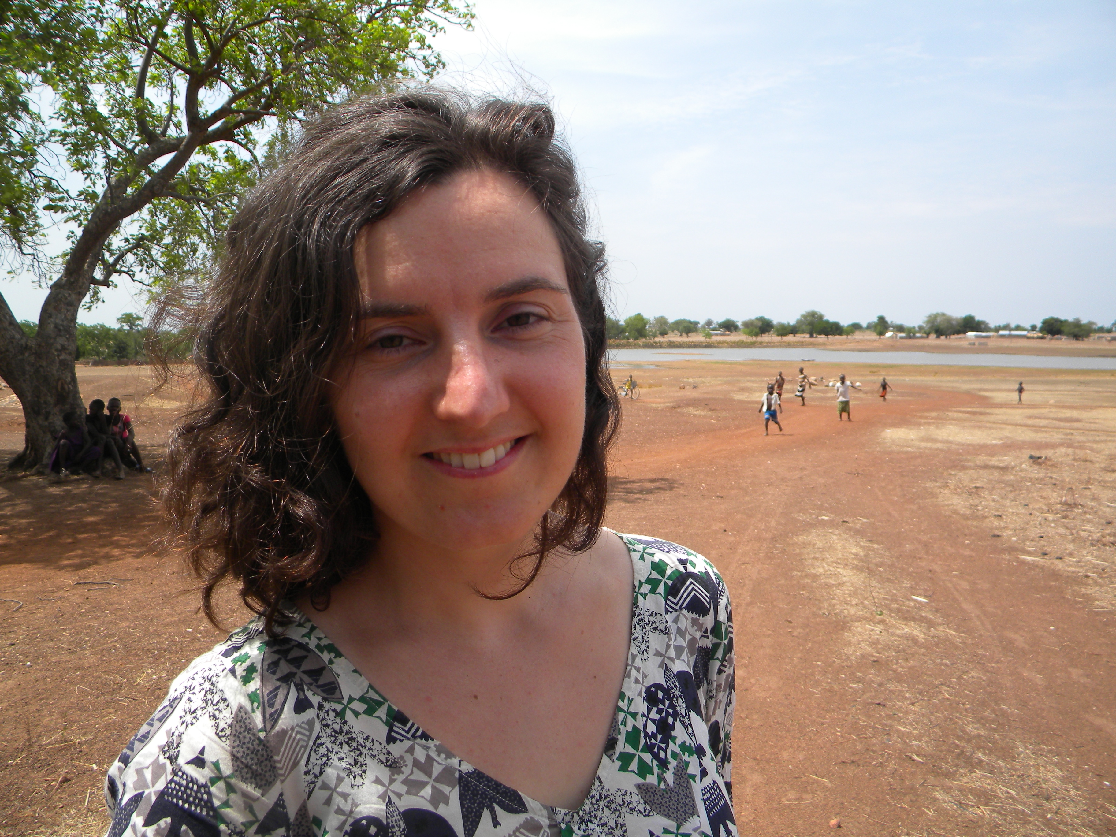 Sarah in Burkina Faso, collecing data on farming practices, water and land management around small reservoirs