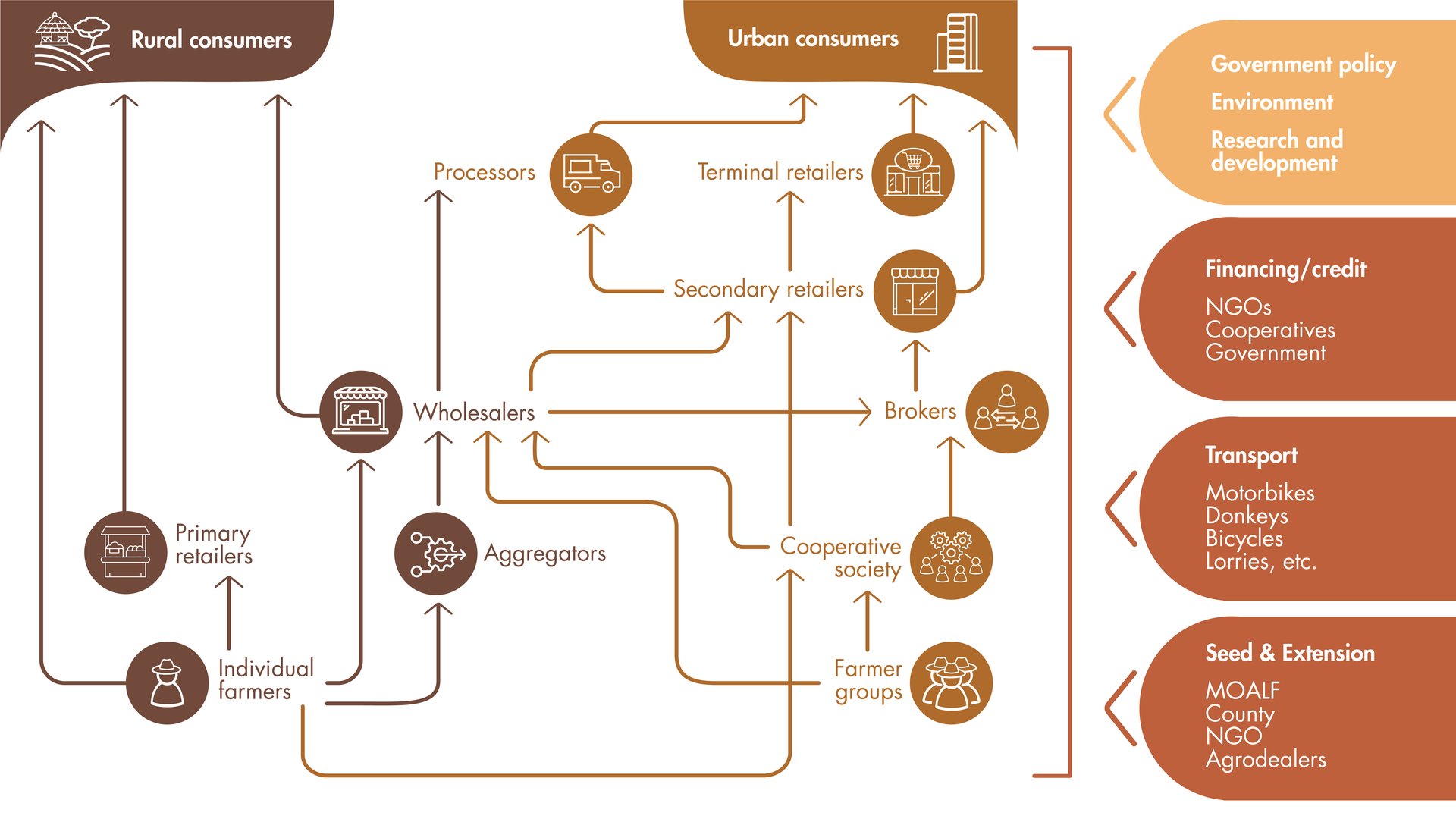 Figure 2. Sweet potato value chain map. Kenya. Adapted from Olwande et al, 2015 and other sources.