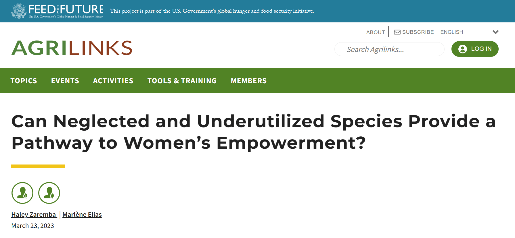 Can Neglected and Underutilized Species Provide a Pathway to Women’s Empowerment?
