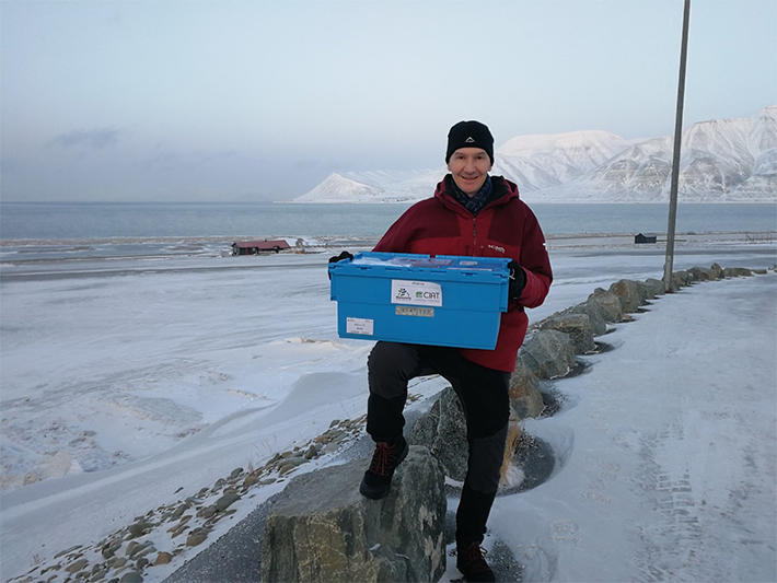 Alliance Director General, Juan Lucas Restrepo, joined 60 genebank representatives, the Prime Minister of Norway and several UN Sustainable Development Advocates at Svalbard to officially receive the shipment and consign it to the vault. Credit: Nordic Genetic Resource Center