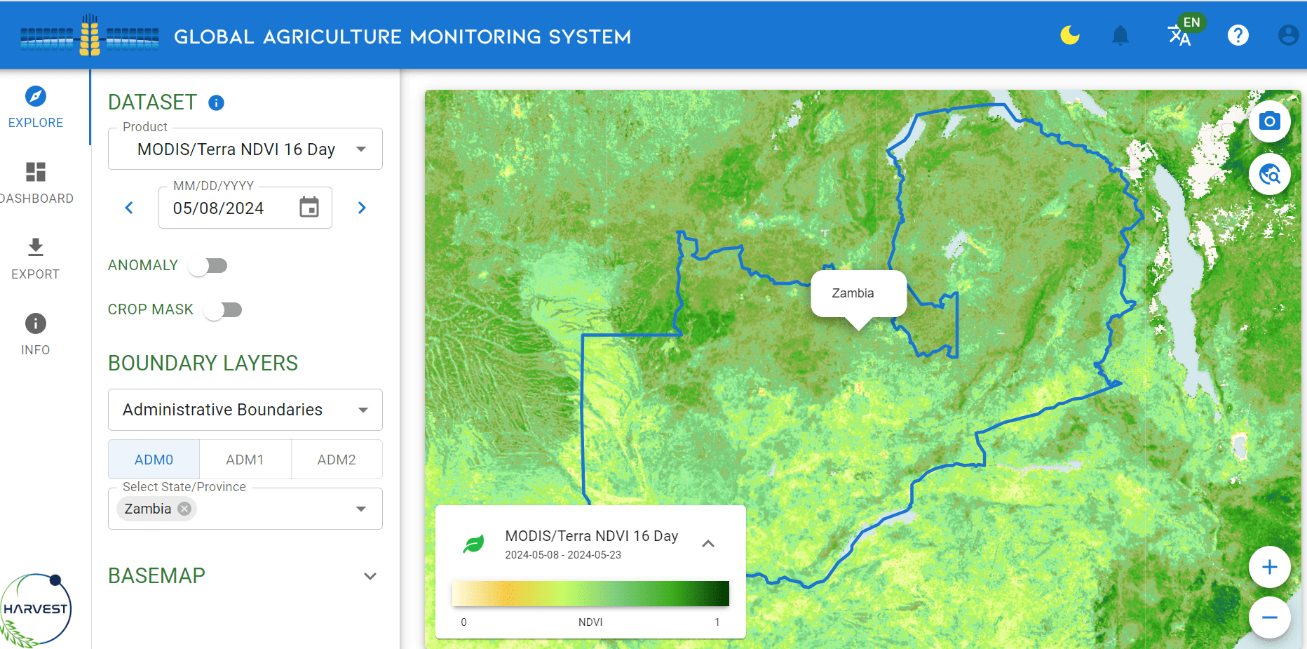 GEOGLAM Crop Monitor interface customized for Zambia - Map 2