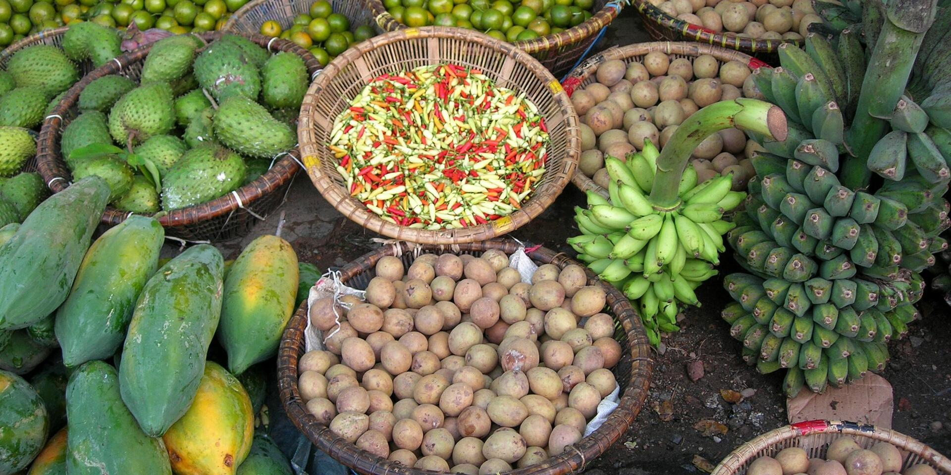Fruits and vegetables in a traditional market in Indonesia