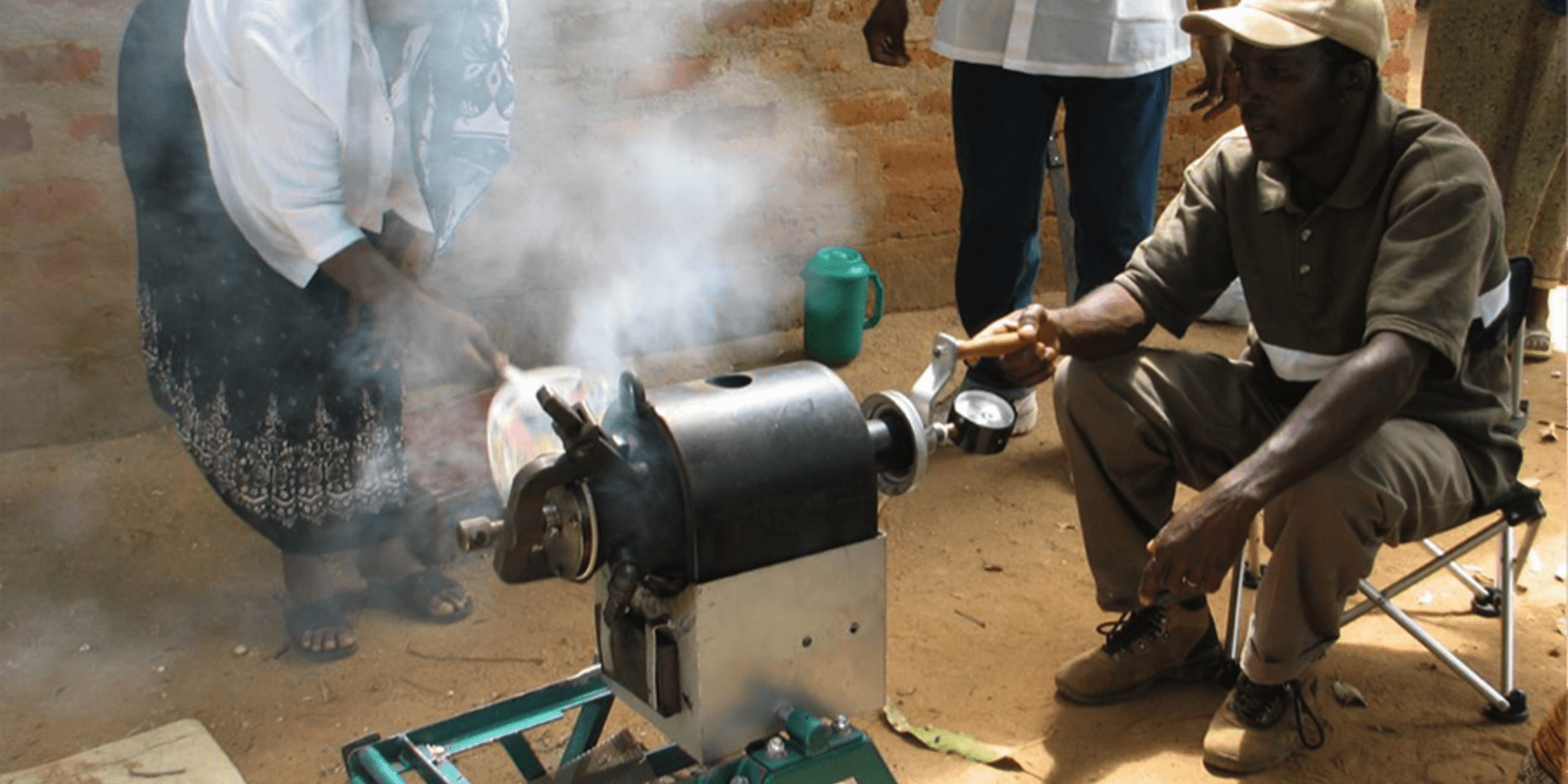 The popping machine is fueled by readily available wood. Credit: Y.Morimoto