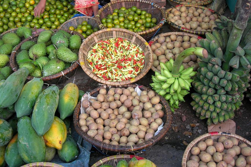 Fruits and vegetables in a traditional market in Indonesia